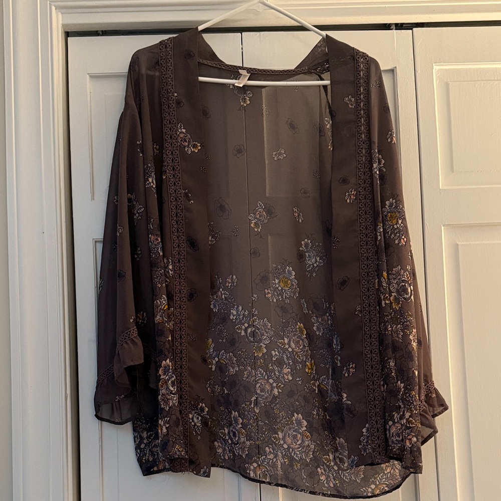 Floral Sheer Purple Kimono Top